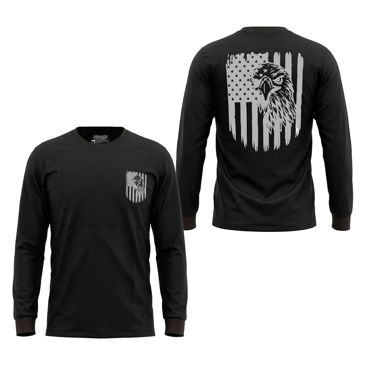 Men's Long Sleeve T-Shirt with American Eagle & Flag Print